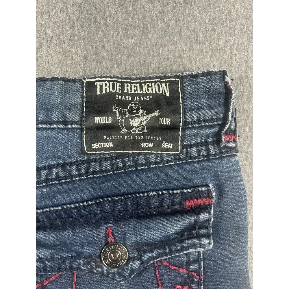 True Religion Ricky Relaxed Straight Jeans with Red Contrast Stitching Size 40